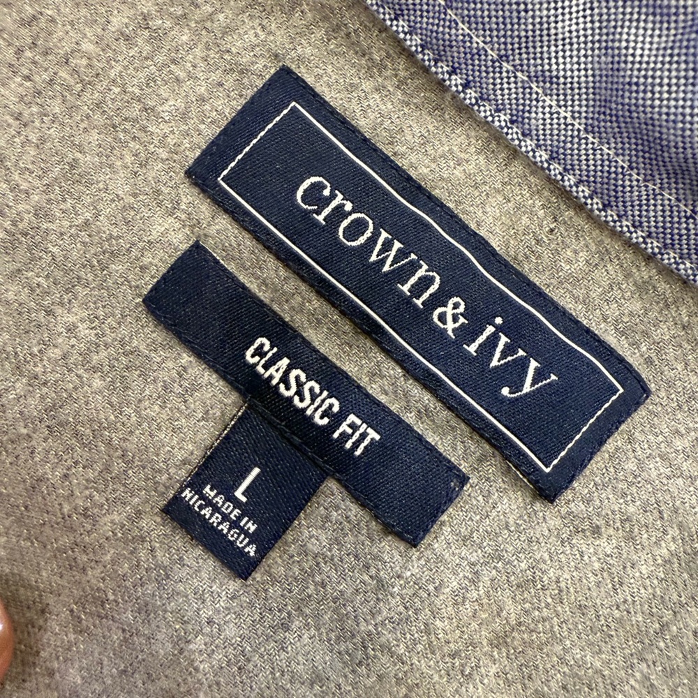 NWT Men’s Gray Thin Flannel Button Down Shirt L Crown & Ivy Classic Fit Preppy - Picture 5 of 12